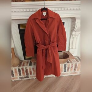 Vince Long Belted Trench Coat Rust Orange Cotton Nylon Notched Collar Small
